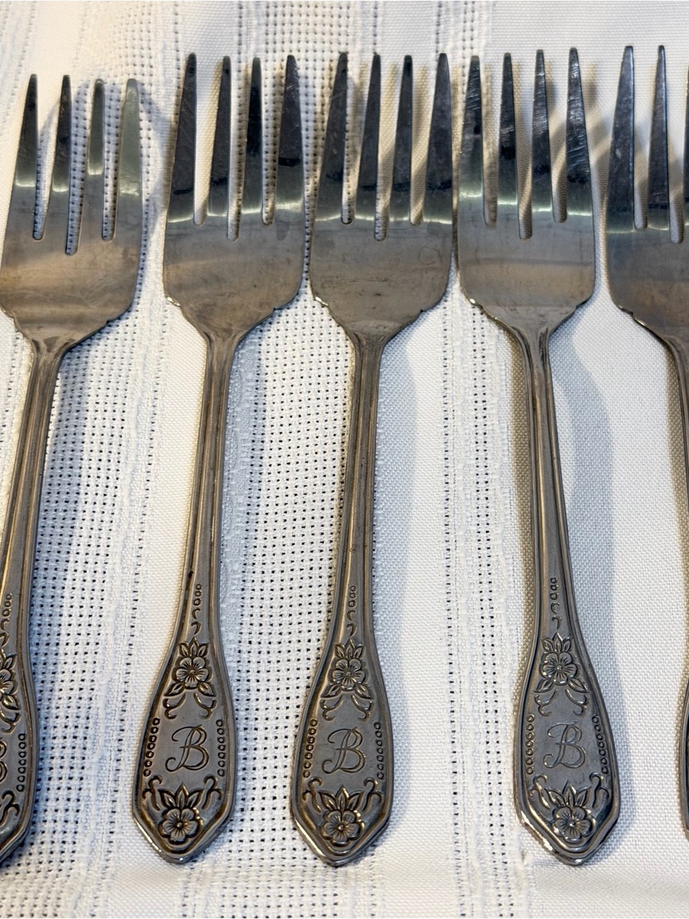 Monogram “B” 5 Salad Forks VTG Customcraft Stainless Flatware Set Made In Korea